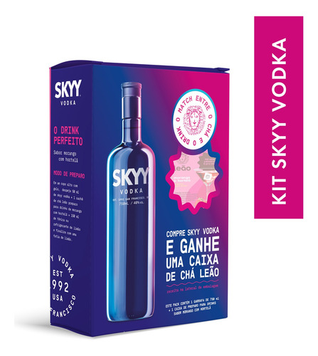 Pack Skyy Vodka 750ml + Caixa De Chá Morango Com Hortelã