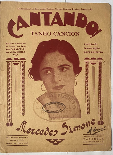 Antigua Partitura De Tango, Mercedes Simone, Cantando Mv