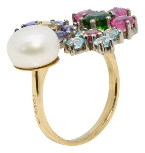 Anillo Tous Real Sisy Oro De 18k Perla Esmeralda Zafiros (Usado)