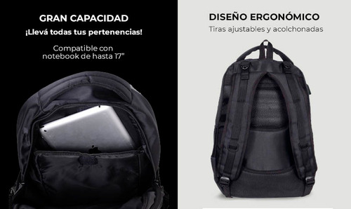Imagen 3 de 6 de Mochila Reforzada Porta Notebook 17 Unicross Con Usb
