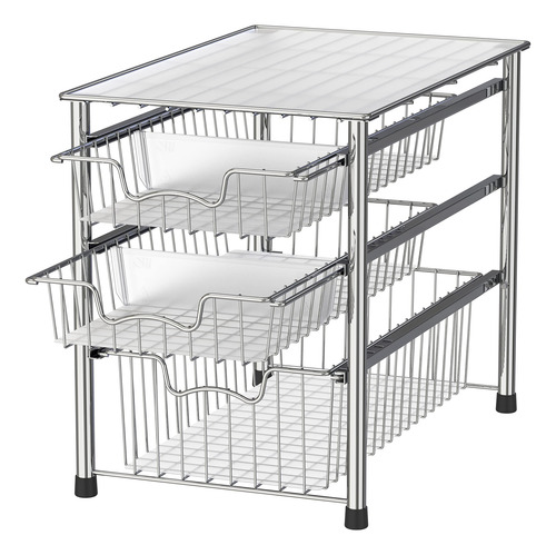 Organizador Apilable 3 Niveles, Cajones Deslizables, Cromado