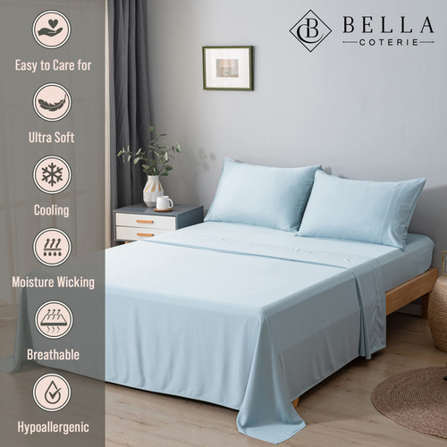 Luxury King Size Bamboo Set 4 Pz Ultra Suave 400 Hilos Coastal Blue Solido
