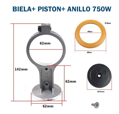 Biela, Piston, Anillo, Compresor Sin Aceite 750w
