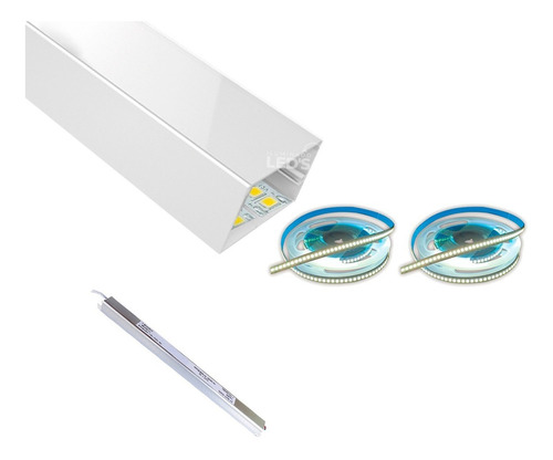 Kit Perfil Sobrepor 2m Branco 40x20mm Duas Fita 240led Fonte Cor da luz Branco-quente 12V