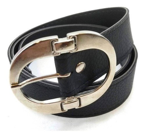 Imagen 3 de 10 de Cinturon Negro Mujer Eco Cuero Capreado Hebilla Niquel 32 Mm
