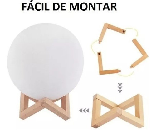 Luminária Lua Cheia 3d Colorida Usb 15cm Controle Remoto Cor da cúpula Colorido Cor da estrutura Madeira