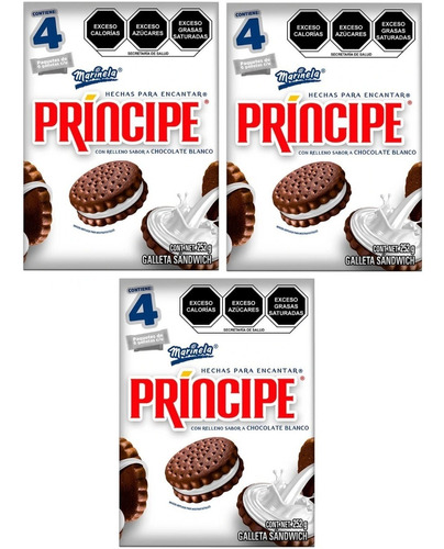 3 Galleta Príncipe Marinela Rell Sabor Chocolate Blanco 252g