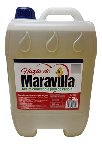 Aceite De Canola 20 Litros Maravilla, Ideal Para Cocinar