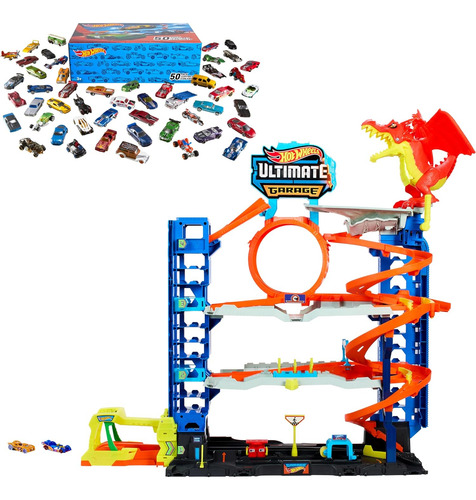 Hot Wheels City Ultimate Garage Playset Con 2 Autos Fundidos