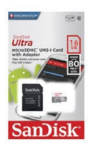 Cartão De Memoria 16gb Micro Sd Cl10 80mb/s Ultra Sandisk