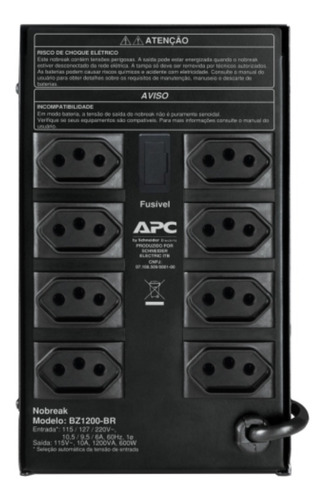 Imagem 2 de 2 de No break APC Back-UPS BZ1200-BR 1200VA entrada de 115V/220V e saída de 115V preto