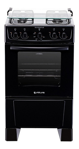 Cocina Atlas Plus4 bocas com tampa de vidro glp color negro con puerta con visor