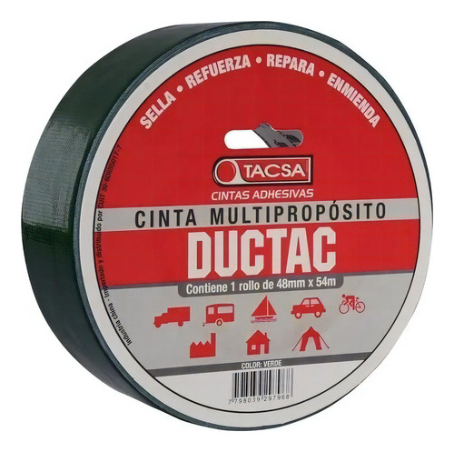 Cinta Multiproposito Tacsa Ductac Tape 54 Mts Colores Color Verde