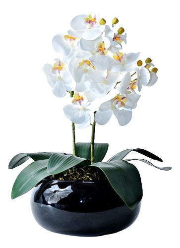 Arranjo 2 Orquídeas Artificiais Em Vaso Preto Luma