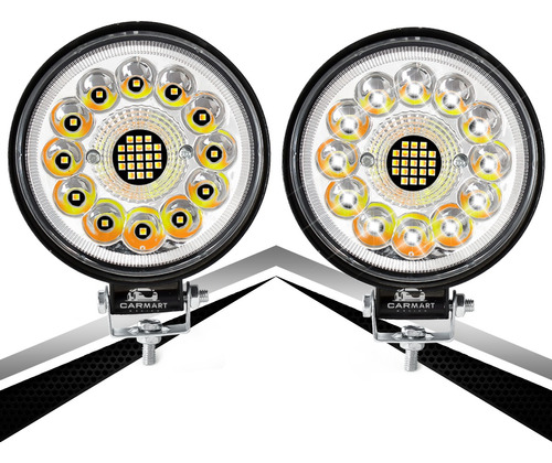 Faros Led Redondo Aux Luz Fija Estrobo Bicolor Blanco Ámbar