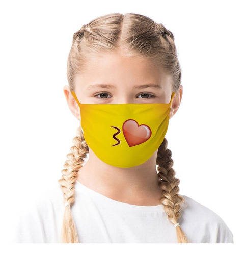 Máscara De Tecido Lavável Infantil Emoji Beijo