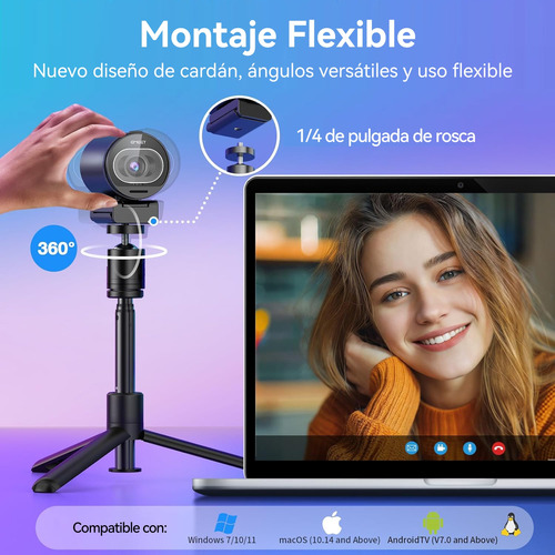 Cámara Web 4k Uhd Emeet S600 Kit, Con Trípode, 1080p 60fps