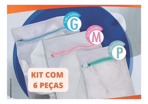 Kit 6 Sacos Saquinhos Com Ziper P Lavar Roupa Delicada P/m/g Cor Variada