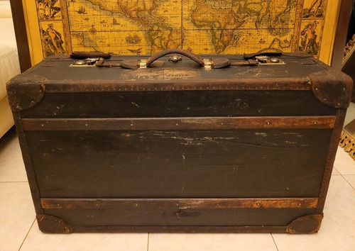 Baúl Antiguo Original Herraje Bronce Cuero Madera Tacha Hier (Usado)