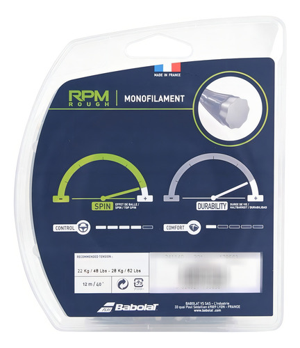 Corda Babolat Rpm Rough, 16 litros, 1,30 mm, color rojo, juego individual