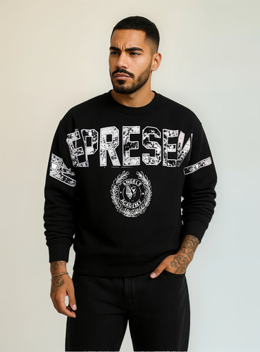 Buzo Cuello Redondo Oversize Hombre Frisa Estampado