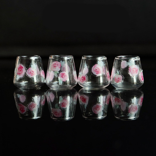 2 Taza De Agua En Miniatura Taza De Cristal1/12 Rosa
