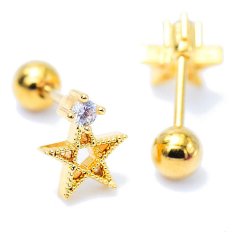 Imagen 2 de 3 de Aretes Estrellita P Bebe Con Bolita Dorado Acero Quirurgico