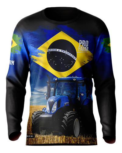 Camisa Agro Dzk Brasil É Agro Preta Com Proteção Solar Uv50+