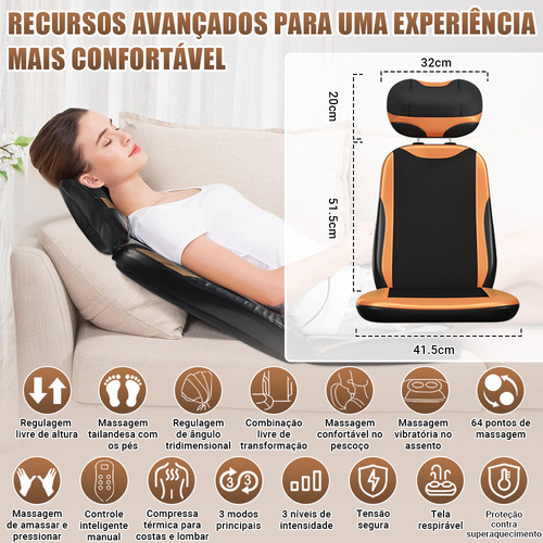 Assento Massageador Neck E Back Shiatsu 3d Com Aquecimento Eletrico 127/220V