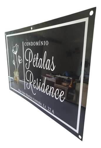 Placa De Endereço Grande Em Acrílico Para Condomínio.60x40 Fundo Preto Letra Branca