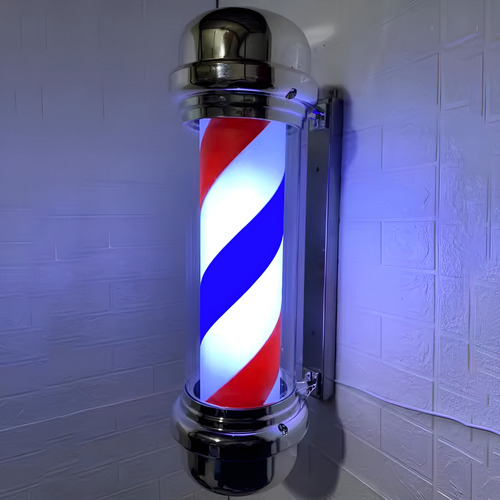 Poste De Barberia Y Peluqueria Con Luz Giratoria Plomo