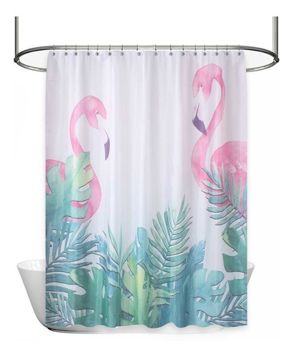 Cortinas Baño Panel Estampadas Antihongos Pink Flamingo