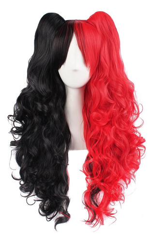 Kits De Cosplay Peluca De Cabello Largo Negro Y Rojo