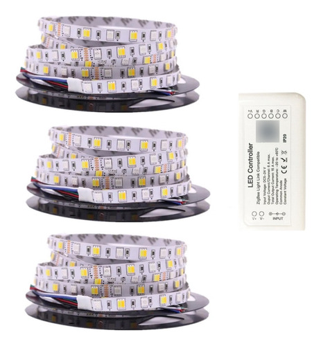 Kit 3 Fitas Led Rgbcct 5mts Ip20 6vias + Controlador Zigbee 