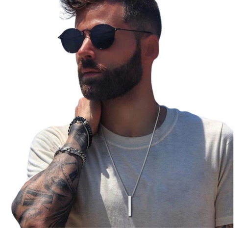 Corrente Masculina Pingente Palito Pendulo Em Aço 70cm Prata Cor Prateado