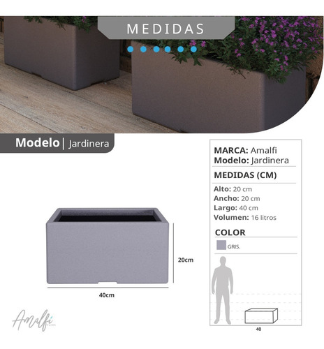 Maceta Plástica Rotomoldeada Jardinera N 40 Moderna Amalfi