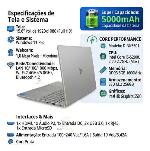 Notebook Intel I5 8gb Ssd 256gb Tela 15,6 Windows 11 Pro