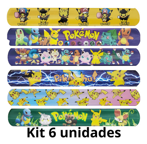 Kit 6 Pulseira Temática Pikachu Festa E Sua Turma Premium