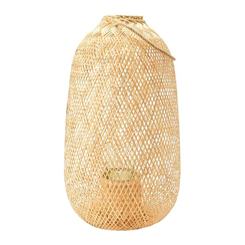 Hand-woven Bamboo Lantern With Jute Handle & Glass Inse...