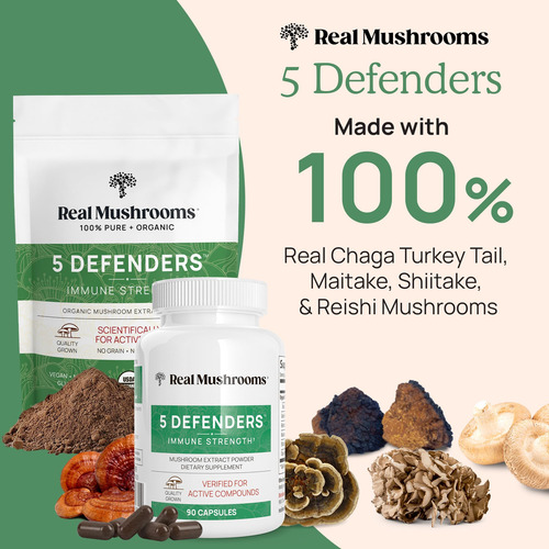 5 Defenders Organic Mushroom Extract Blend By Real Mushrooms