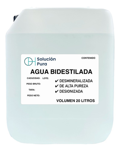 Agua Bi-destilada Desmineralizada De Alta Pureza 20 Litros 