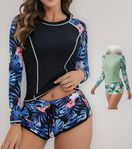 N Traje De Baño Manga Larga Dama 2 Piezas Para Mujer