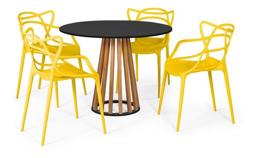 Mesa De Jantar Preta 100cm Talia + 4 Cadeiras Allegra Cor Amarelo