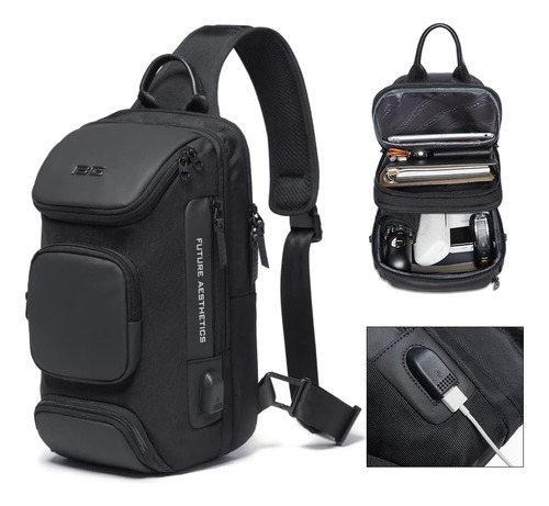 Bolsa Bange Sling mochila transversal impermeável masculina bolsas Preto B09KSYTBW3