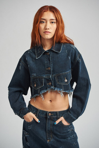 Campera Crop Darkblue De Jean Mujer 47 Street