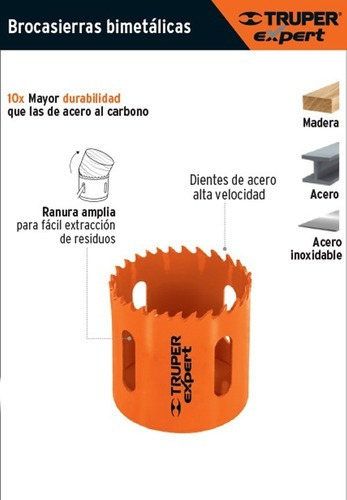 Imagen 2 de 3 de Sierra Copa Bimetalica Truper Expert, Cobi-2 50mm