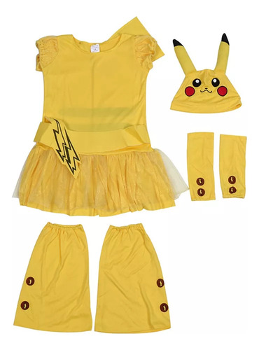 Bonito Traje De Falda De Pikachu Para Niños, Conjunto De 4 P