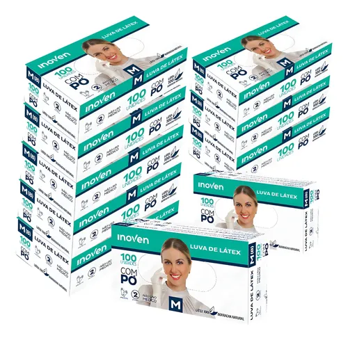 LUVA LATEX C/PÓ KIT COM 1000 KIT 10CX LÁTEX NATURAL M