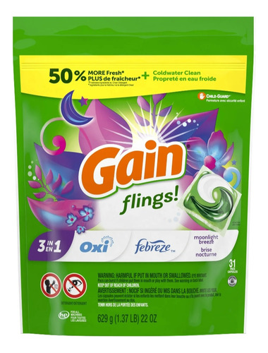 Detergente Gain Liquido Flings 31 Capsulas