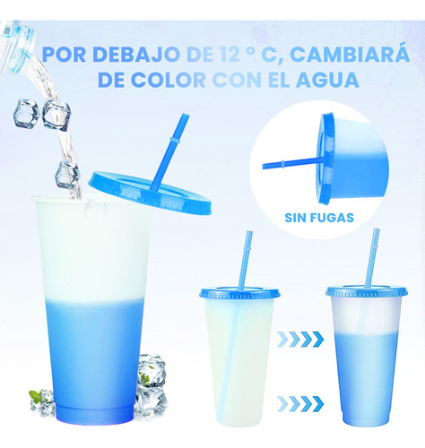 A 10pzs Vasos Magicos Cambian De Color Con Tapa Y Popote